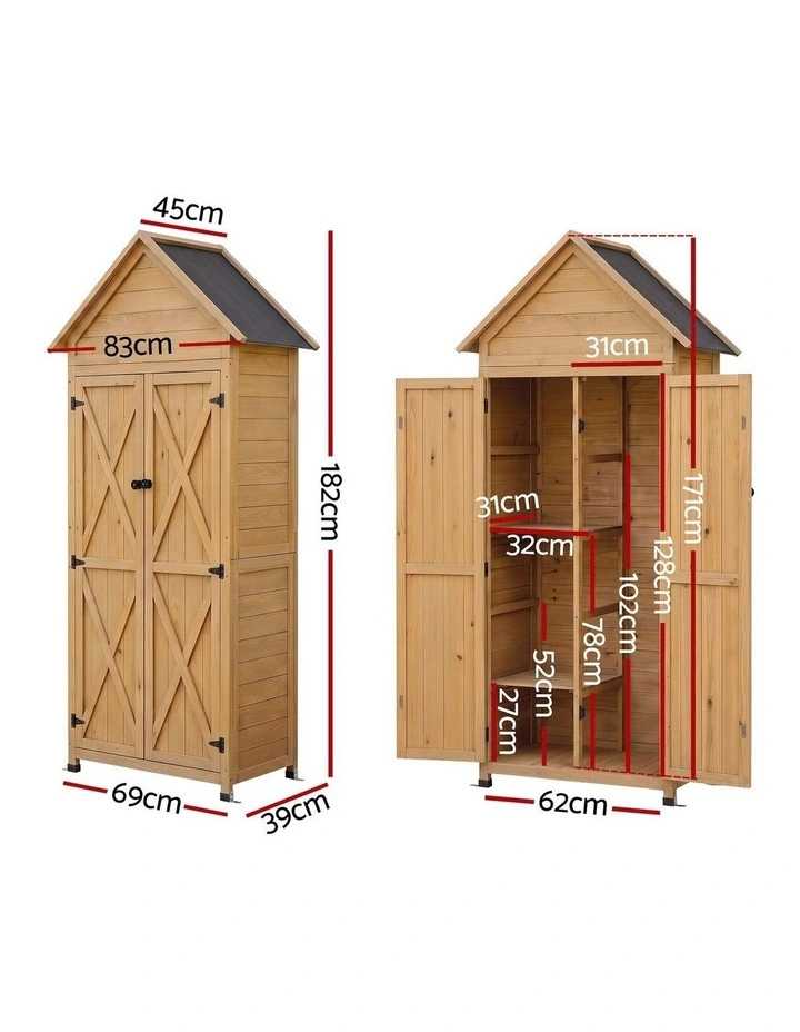 Gardeon Outdoor Storage Cabinet Cupboard Tool Organizer Shed Adjustable Natural image 2
