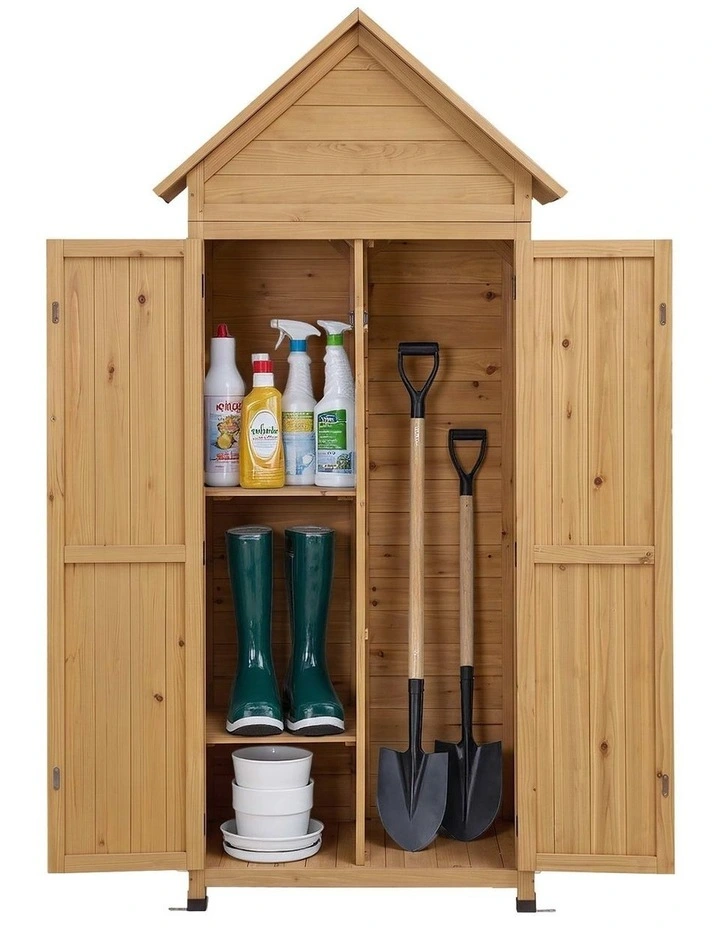 Gardeon Outdoor Storage Cabinet Cupboard Tool Organizer Shed Adjustable Natural image 3