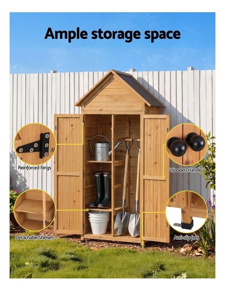 Gardeon Outdoor Storage Cabinet Cupboard Tool Organizer Shed Adjustable Natural image 4