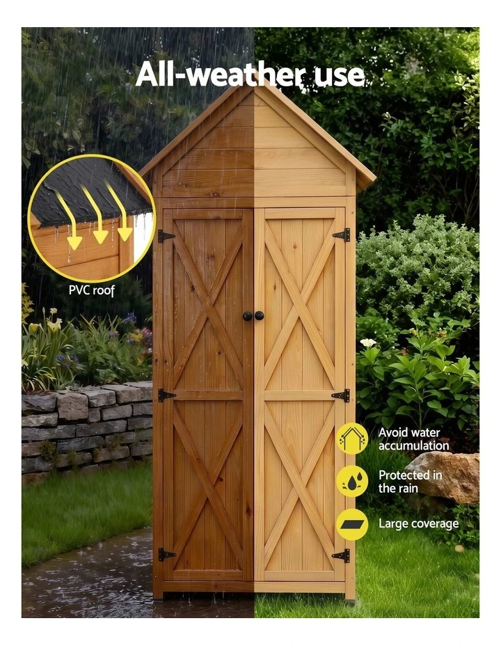 Gardeon Outdoor Storage Cabinet Cupboard Tool Organizer Shed Adjustable Natural image 5