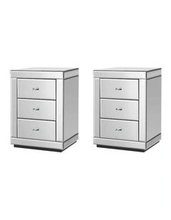Artiss Set of 2 Bedside Table 3 Drawers Mirrored Glass - PRESIA Silver