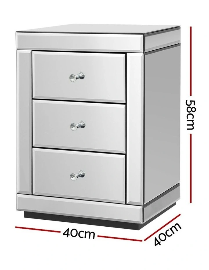 Artiss Set of 2 Bedside Table 3 Drawers Mirrored Glass - PRESIA Silver image 2