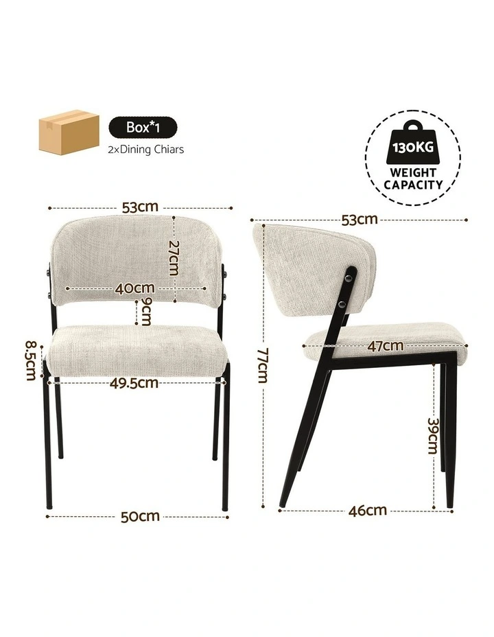 Artiss Dining Chairs Set of 2 Linen Fabric Soft Upholstered Chairs Beige image 2