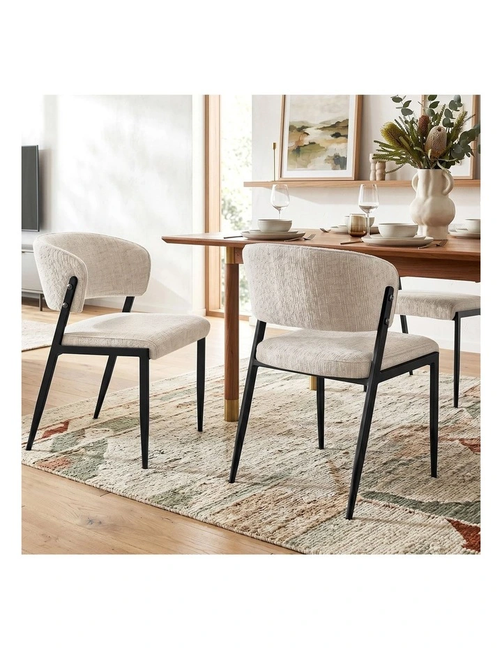 Artiss Dining Chairs Set of 2 Linen Fabric Soft Upholstered Chairs Beige image 4