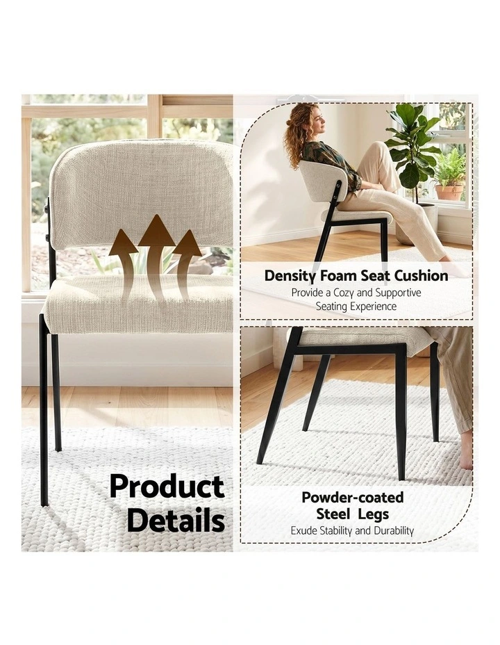 Artiss Dining Chairs Set of 2 Linen Fabric Soft Upholstered Chairs Beige image 5