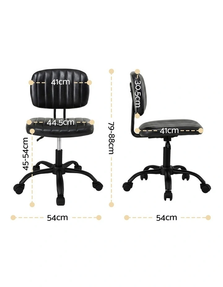 Artiss Armless PU Leather Office Chair Adjustable Swivel Black image 2
