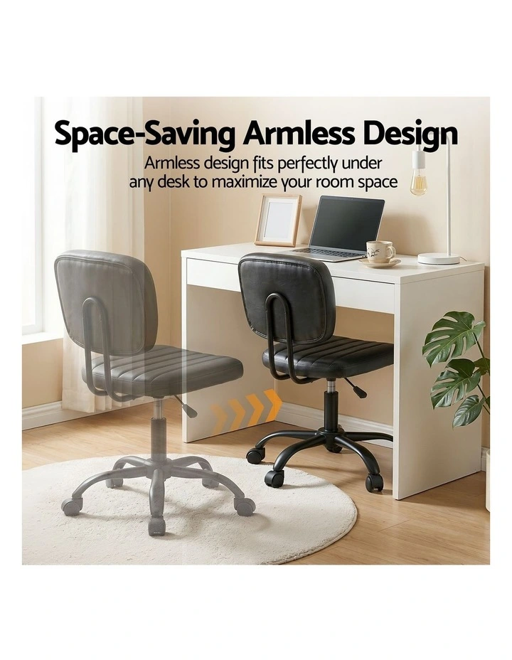 Artiss Armless PU Leather Office Chair Adjustable Swivel Black image 4