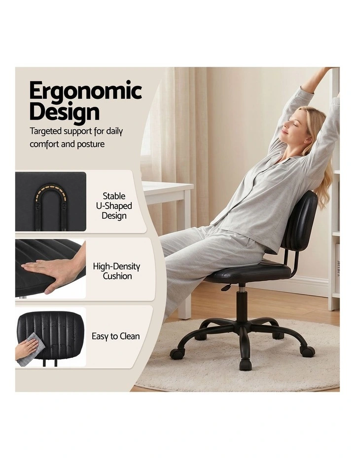 Artiss Armless PU Leather Office Chair Adjustable Swivel Black image 5