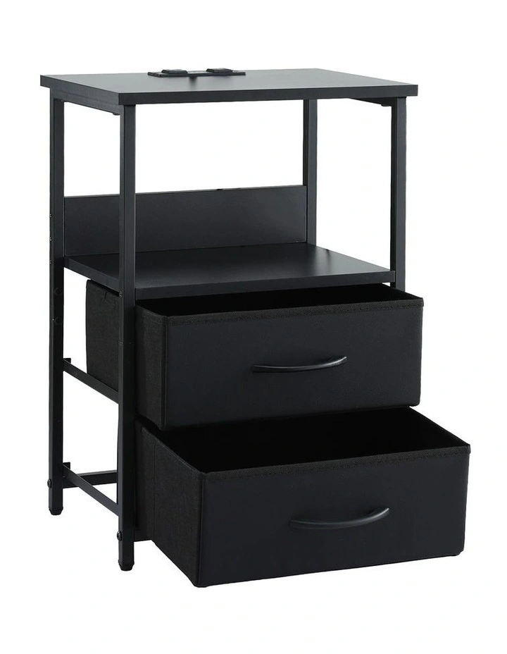 Artiss Bedside Table LED Nightstand Charging Station 2 Drawers Foldable Black image 3