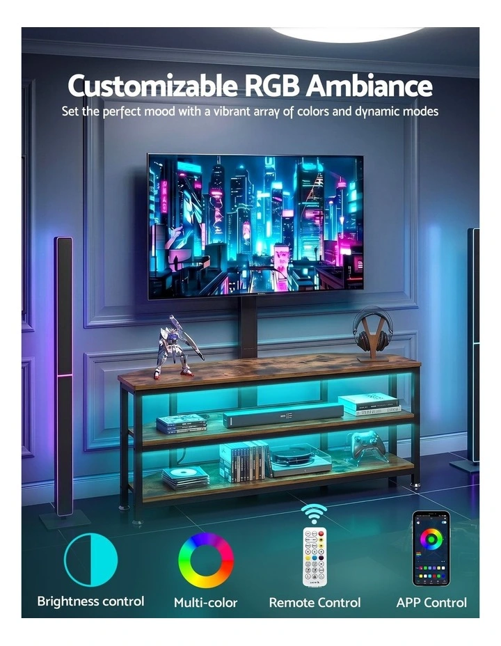 Artiss Corner TV Stand 32-70 w/ Mount LED Lights & Power Outlet Space Saving image 7