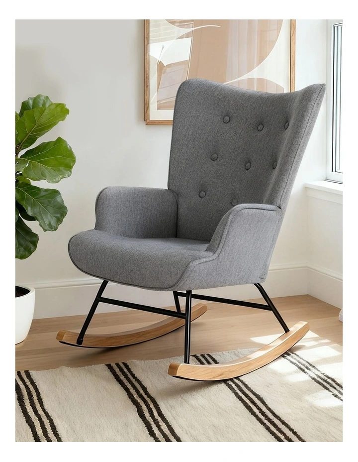 Artiss Rocking Chair Armchair Nursing Boucle Fabric Grey image 3