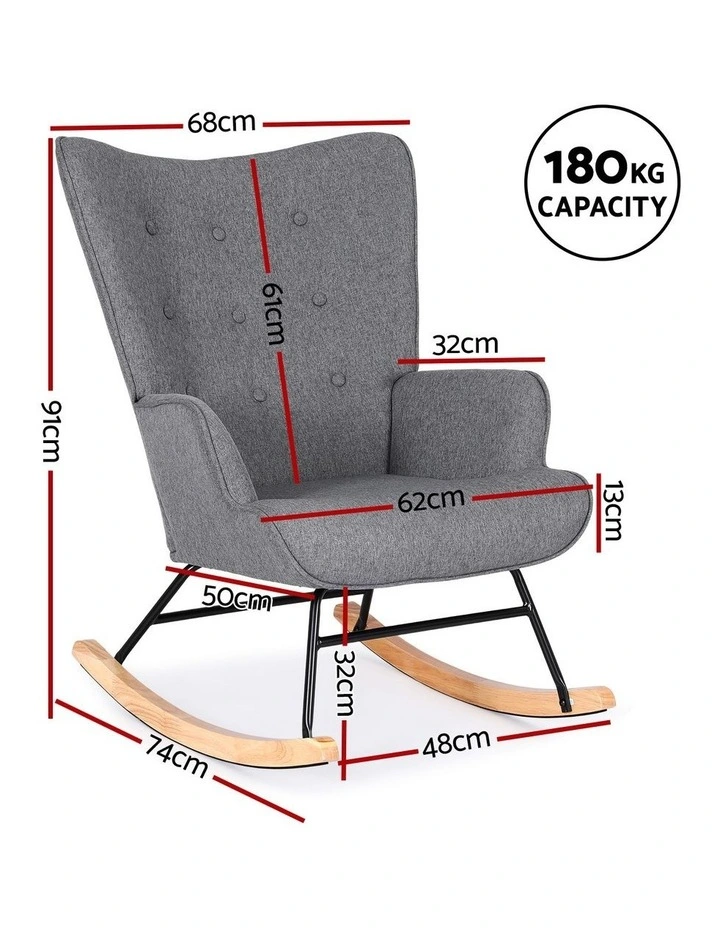 Artiss Rocking Chair Armchair Nursing Boucle Fabric Grey image 4