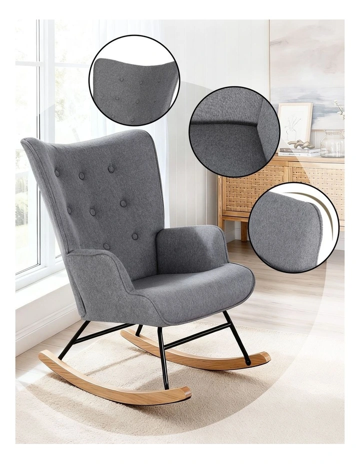 Artiss Rocking Chair Armchair Nursing Boucle Fabric Grey image 6