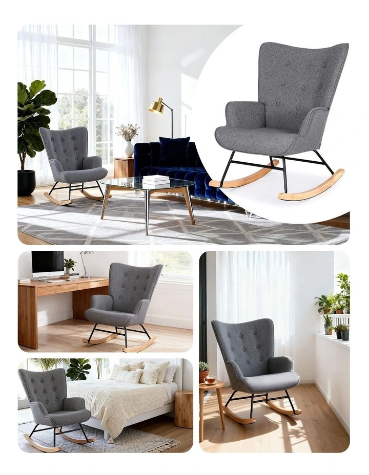Artiss Rocking Chair Armchair Nursing Boucle Fabric Grey image 7