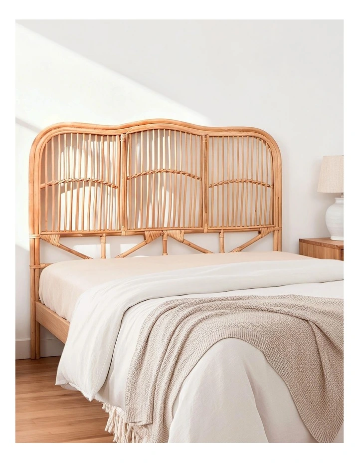 Artiss Bed Headboard Queen Bedhead Rattan - NERO Pine image 3