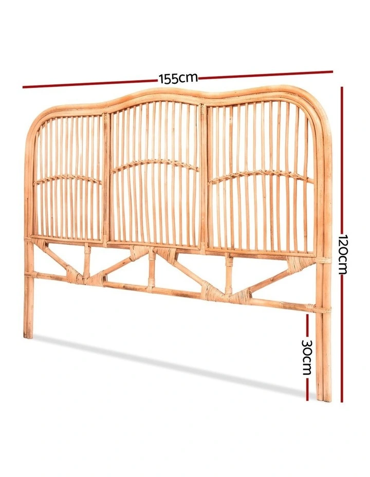 Artiss Bed Headboard Queen Bedhead Rattan - NERO Pine image 4