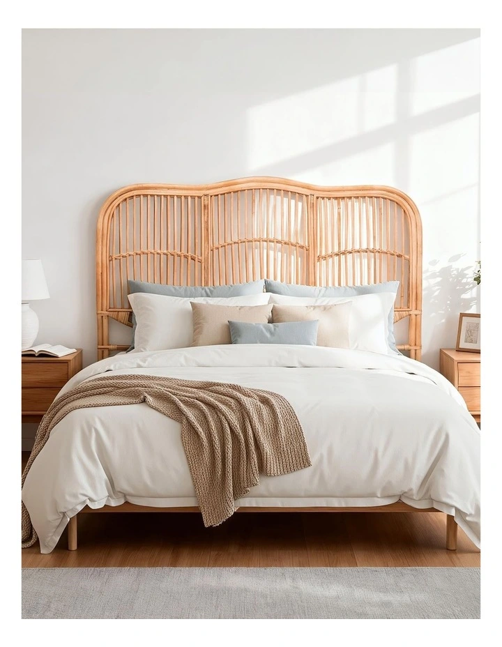 Artiss Bed Headboard Queen Bedhead Rattan - NERO Pine image 5