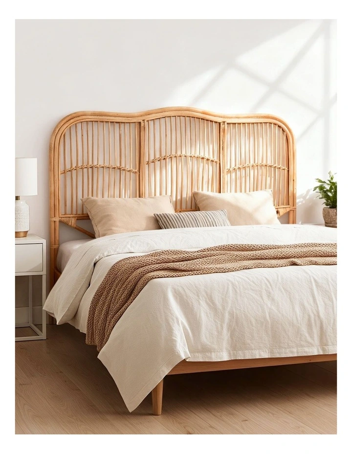 Artiss Bed Headboard Queen Bedhead Rattan - NERO Pine image 6