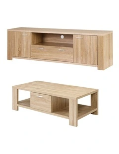 Artiss TV Unit & Coffee Table Set Storage Drawer Pine