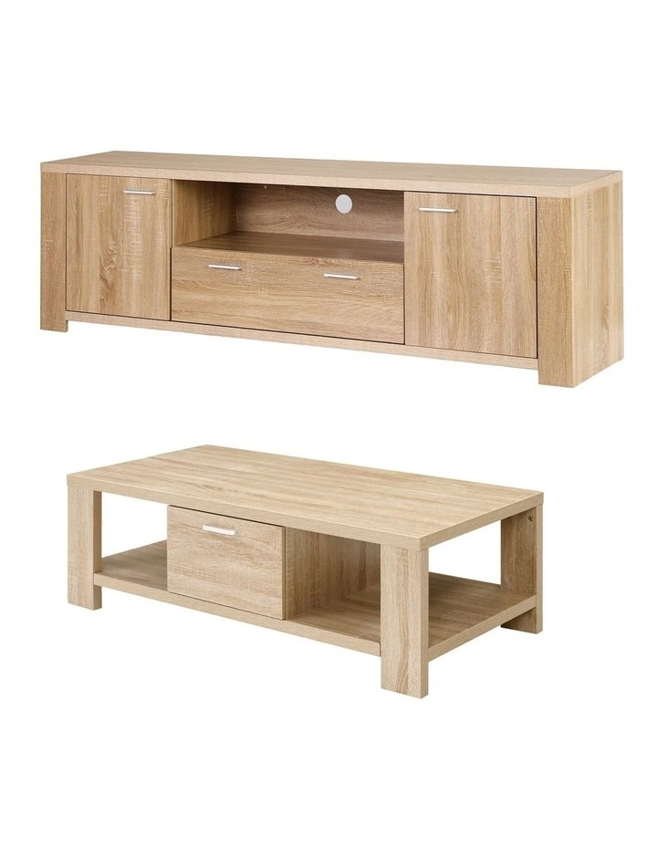 Artiss TV Unit & Coffee Table Set Storage Drawer Pine image 1