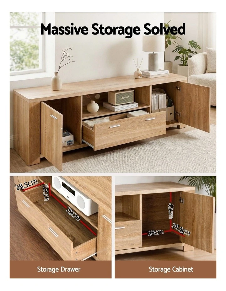 Artiss TV Unit & Coffee Table Set Storage Drawer Pine image 5