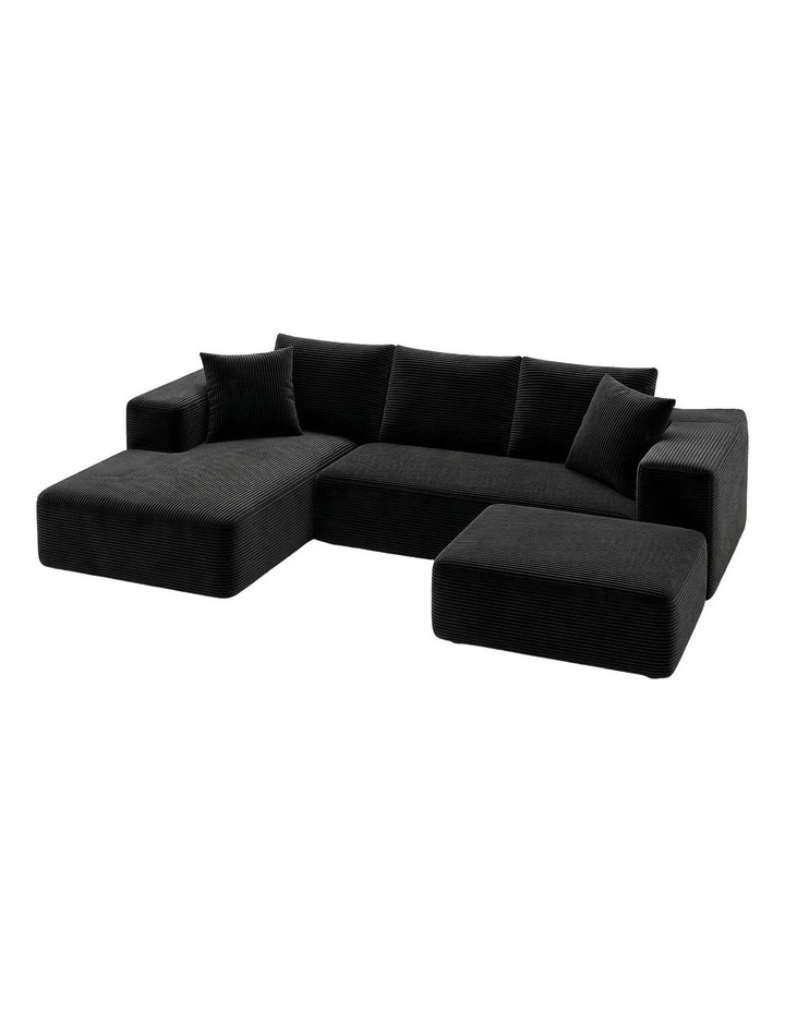 Artiss Modular Sofa Bed with Ottoman Corduroy Sectional Compressed Black image 1