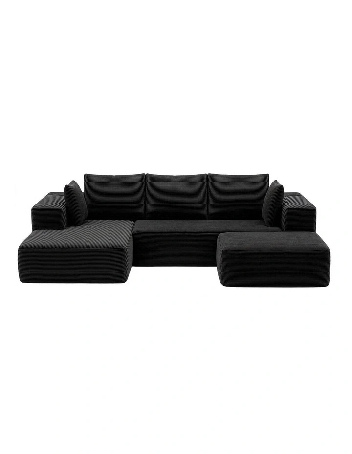 Artiss Modular Sofa Bed with Ottoman Corduroy Sectional Compressed Black image 2