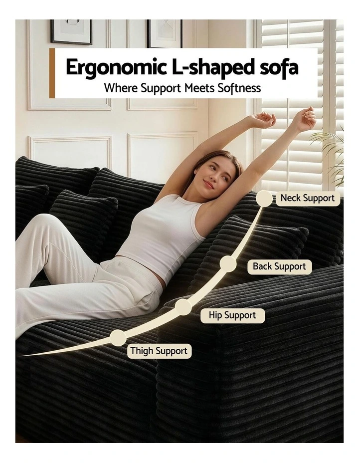 Artiss Modular Sofa Bed with Ottoman Corduroy Sectional Compressed Black image 5
