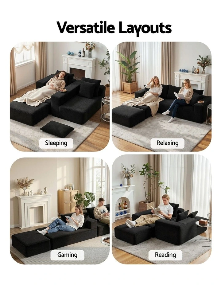 Artiss Modular Sofa Bed with Ottoman Corduroy Sectional Compressed Black image 6