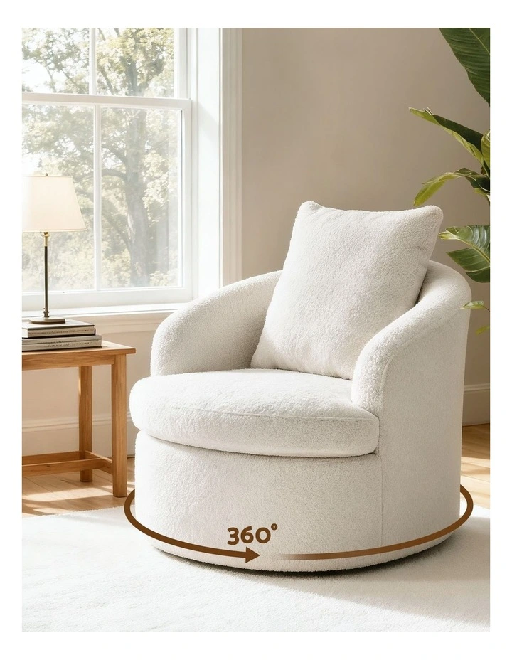 Artiss Swivel Chair Round Armchair Extra Pillow White image 3
