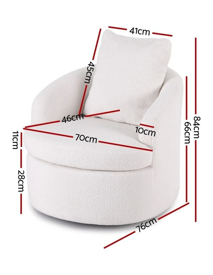 Artiss Swivel Chair Round Armchair Extra Pillow White image 4