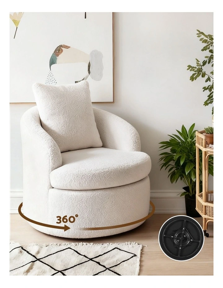 Artiss Swivel Chair Round Armchair Extra Pillow White image 5