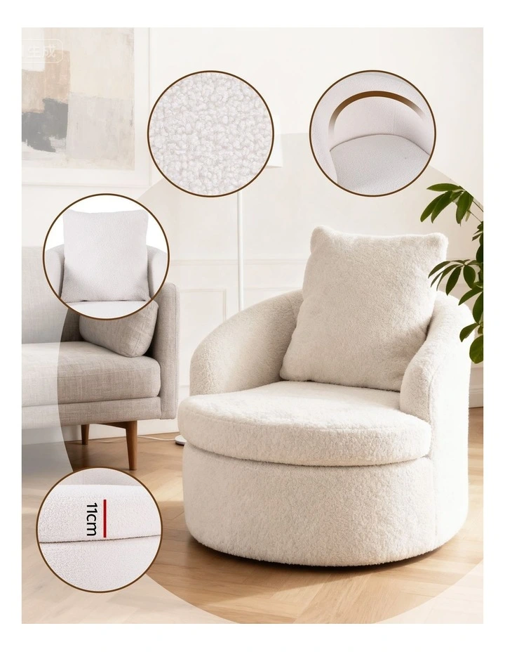 Artiss Swivel Chair Round Armchair Extra Pillow White image 6