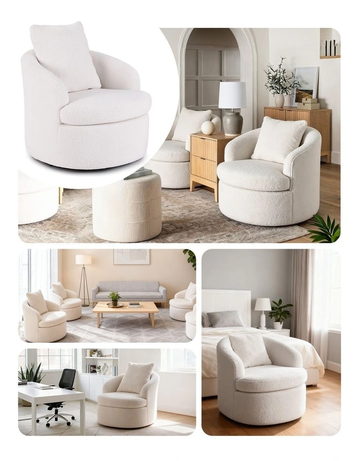 Artiss Swivel Chair Round Armchair Extra Pillow White image 7