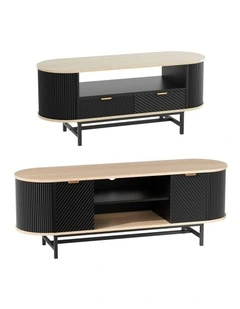 Artiss TV Unit & Coffee Table Set Storage Drawers Shelves Black Pine