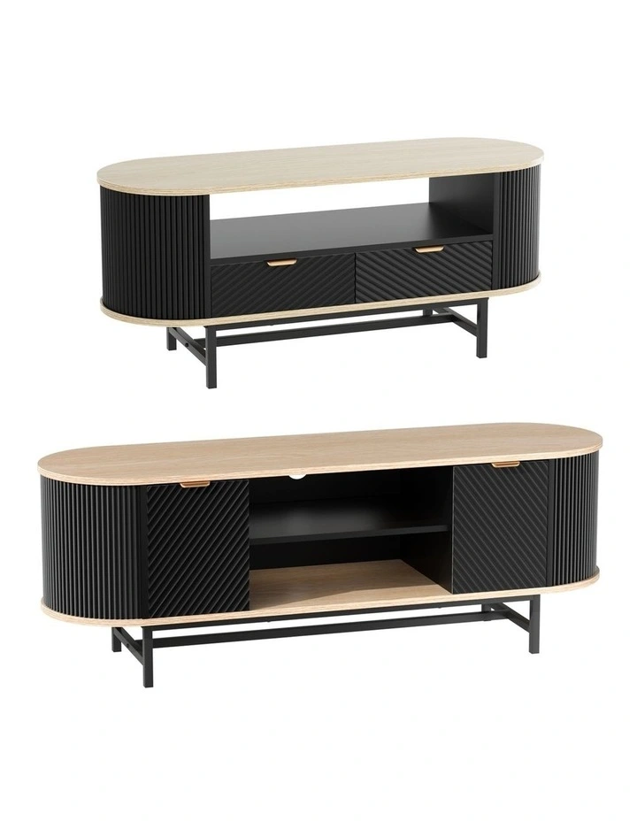 Artiss TV Unit & Coffee Table Set Storage Drawers Shelves Black Pine image 1