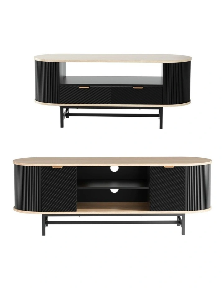 Artiss TV Unit & Coffee Table Set Storage Drawers Shelves Black Pine image 3