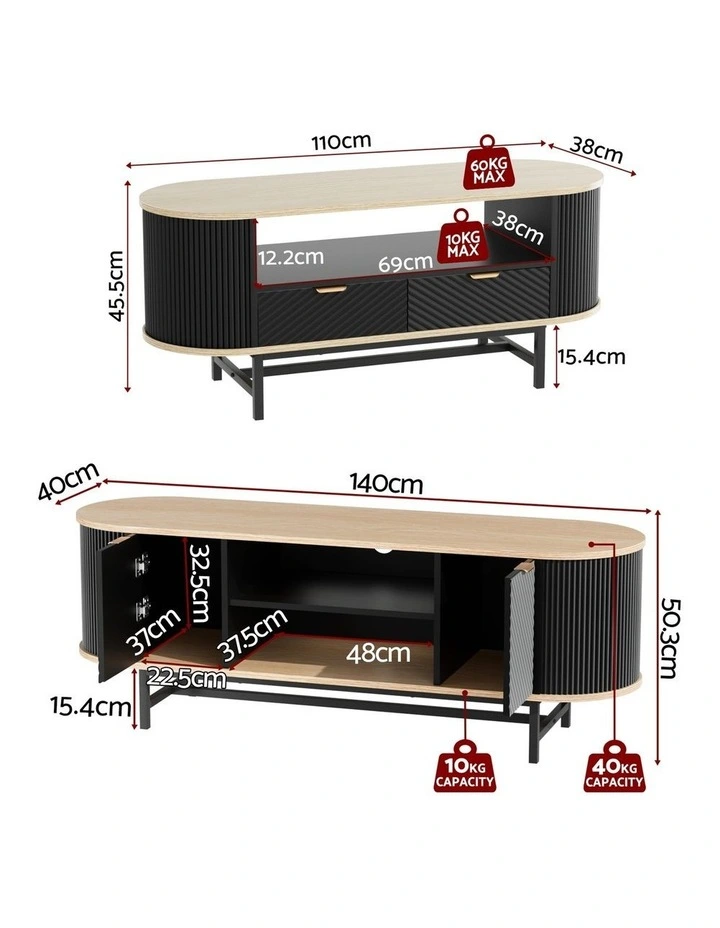 Artiss TV Unit & Coffee Table Set Storage Drawers Shelves Black Pine image 5