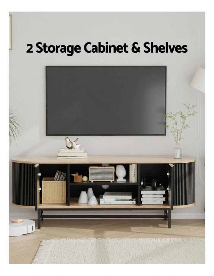 Artiss TV Unit & Coffee Table Set Storage Drawers Shelves Black Pine image 6