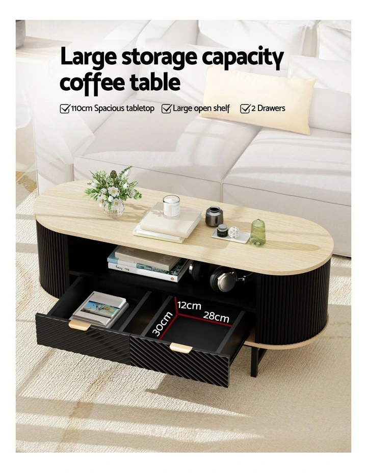 Artiss TV Unit & Coffee Table Set Storage Drawers Shelves Black Pine image 7
