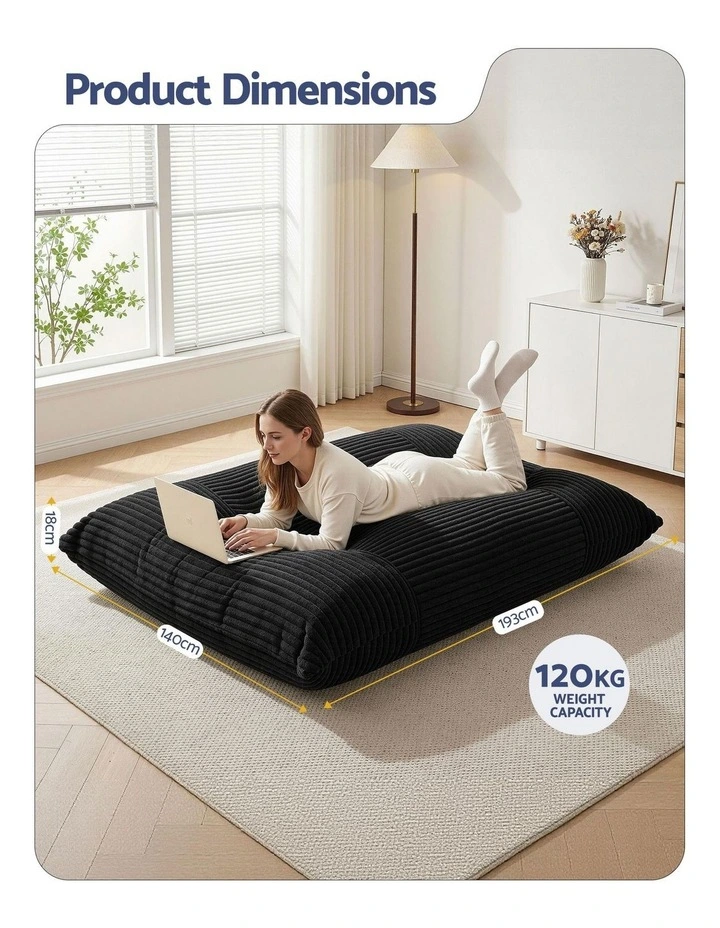 Artiss 3-in-1 Bean Bag Chair for Living Room Convertible Floor Sofa Dark Grey image 4