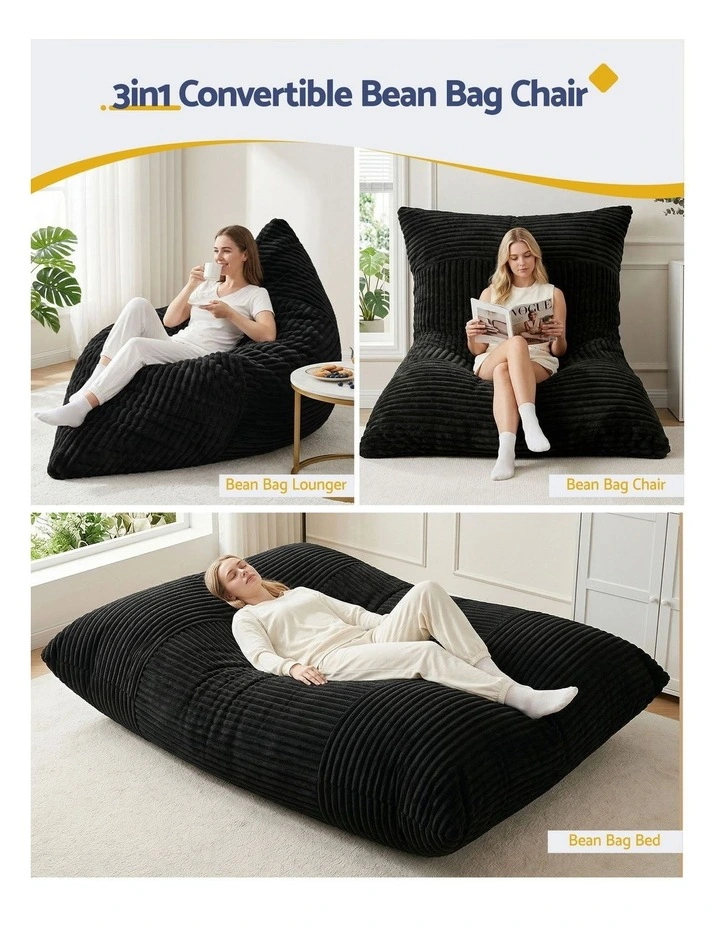 Artiss 3-in-1 Bean Bag Chair for Living Room Convertible Floor Sofa Dark Grey image 5