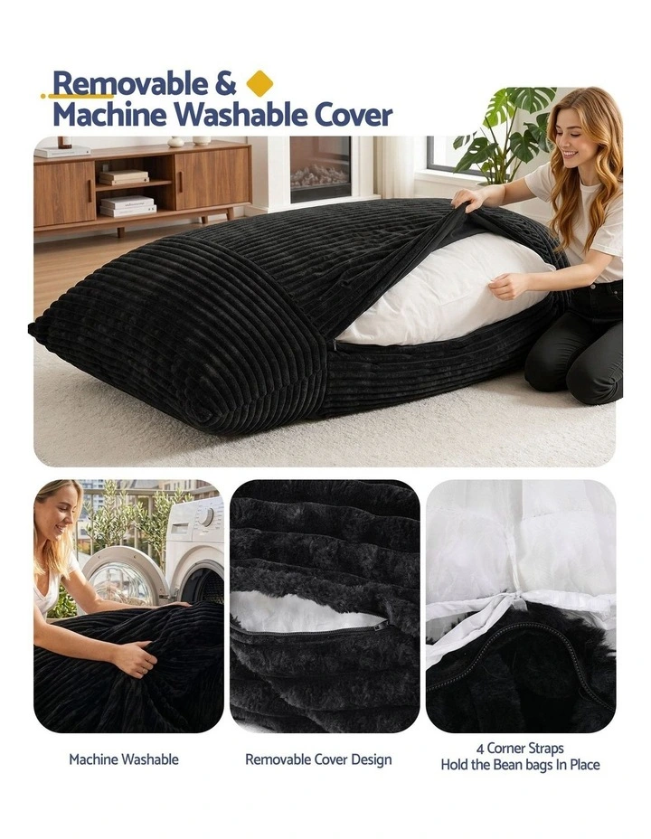 Artiss 3-in-1 Bean Bag Chair for Living Room Convertible Floor Sofa Dark Grey image 7
