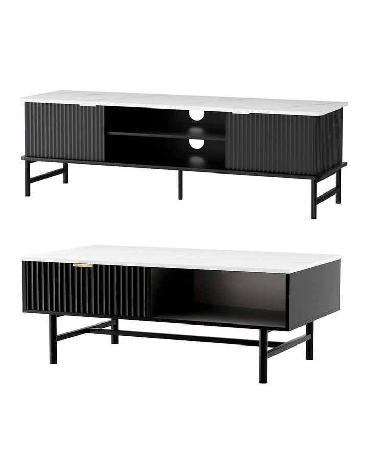 Artiss TV Unit & Coffee Table Set Storage Shelf Black image 1