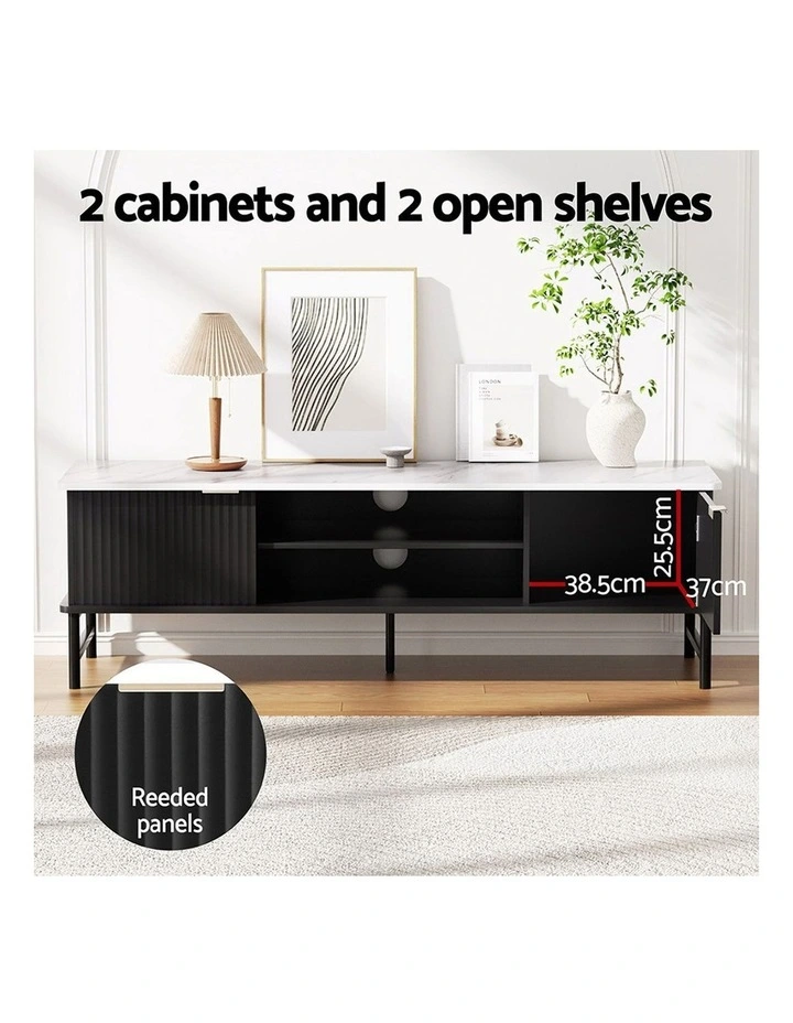 Artiss TV Unit & Coffee Table Set Storage Shelf Black image 7