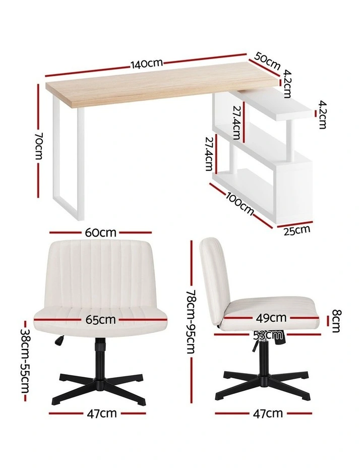 Artiss Office Desk & Chair Set 140cm Computer Desk with Rotatable Bookshelf image 2