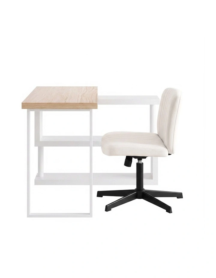 Artiss Office Desk & Chair Set 140cm Computer Desk with Rotatable Bookshelf image 3