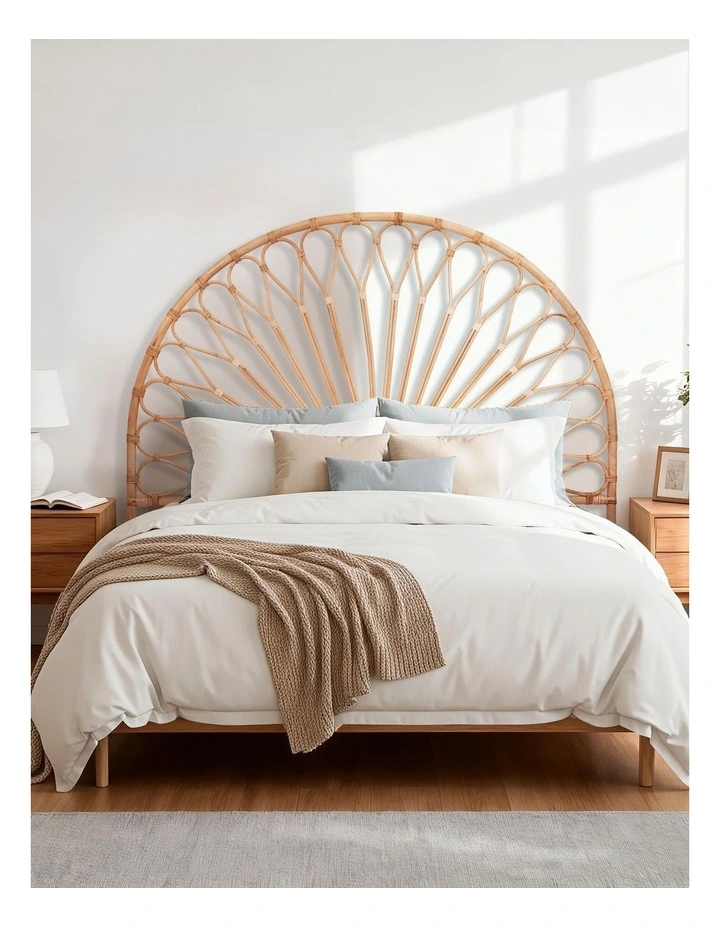 Artiss Bed Headboard Queen Bedhead Rattan - MARI Pine image 5