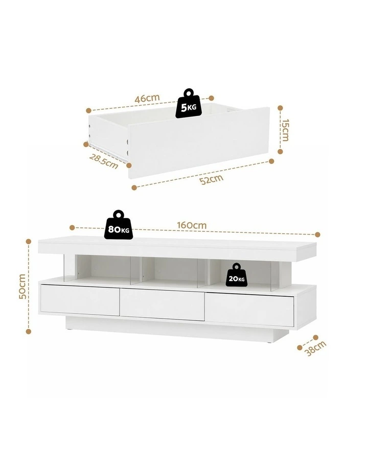 Artiss TV Unit LED 160CM Storage Drawer White image 2