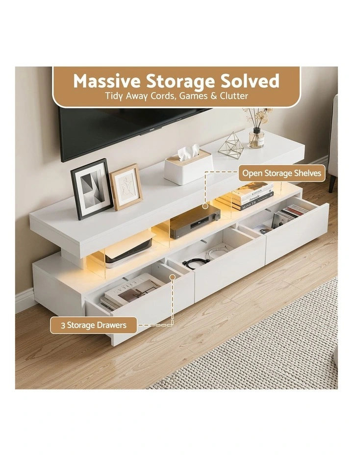Artiss TV Unit LED 160CM Storage Drawer White image 4